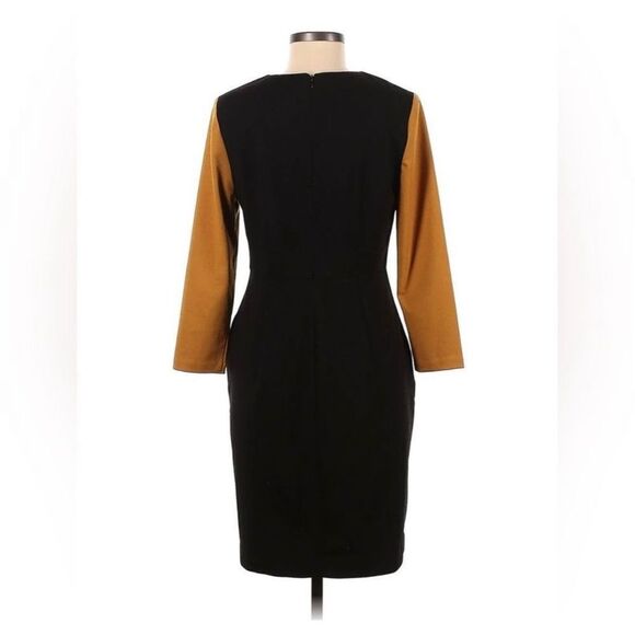 Trulli Anthropologie Women's Color Block Tweed Black/Mustard Sheath Dress Size 8 - Picture 2 of 12